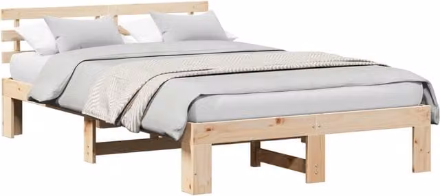 Letto matrimoniale Design In in pino massello color beige e marrone L/P/H: 140 x 190 x 66 cm