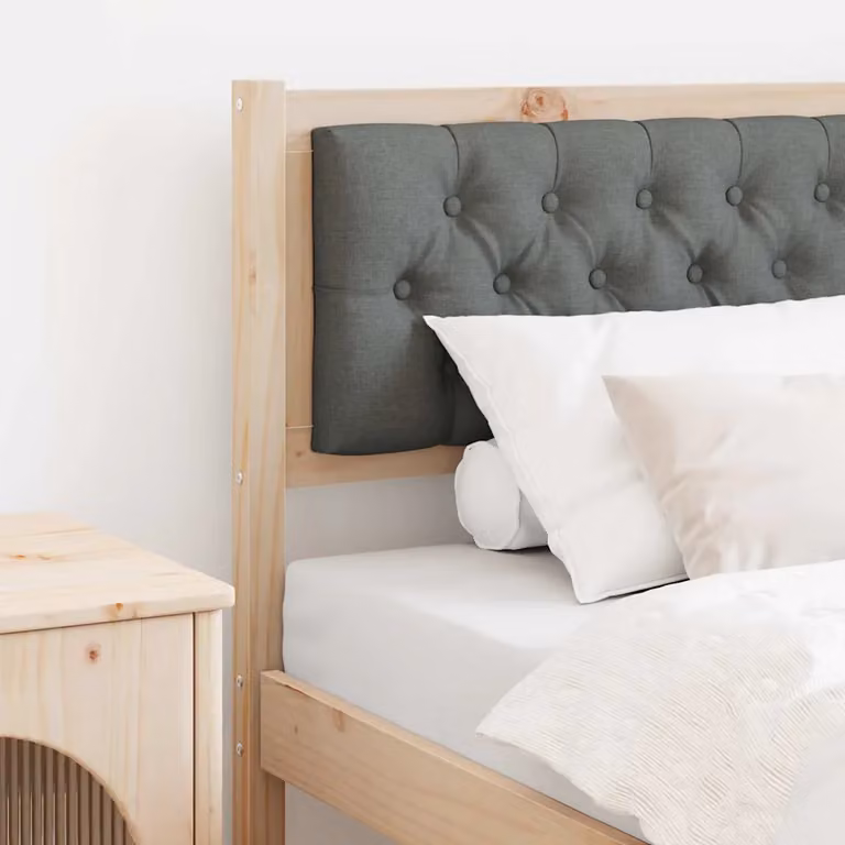 Testiera per letto vidaXL in legno di pino massello e tessuto, marrone e grigio scuro, 80 cm