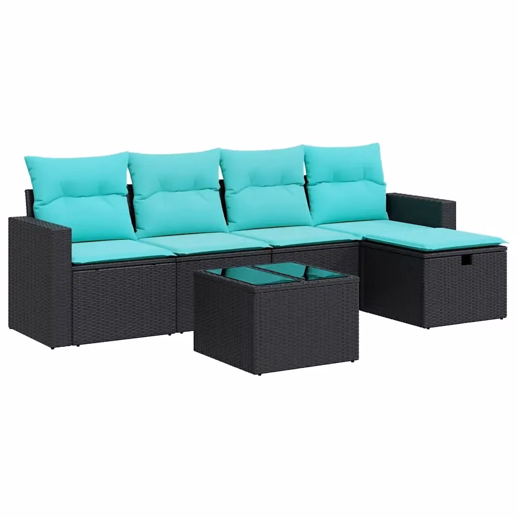 Set Divano da Giardino a L vidaXL in Polyrattan Nero con Cuscini e Tavolino da Esterno – 2