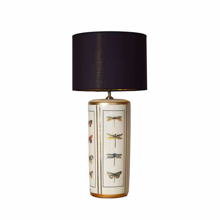 PR Home Lampada da tavolo Lucca, Nero, Soggiorno / Sala da pranzo, Tessuto / Stoffa / Seta, Vintage, Lampada da tavolo