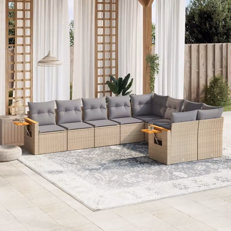vidaXL Set Divano da Giardino a L in Polyrattan con Cuscini Beige e Tavolino da Esterno
