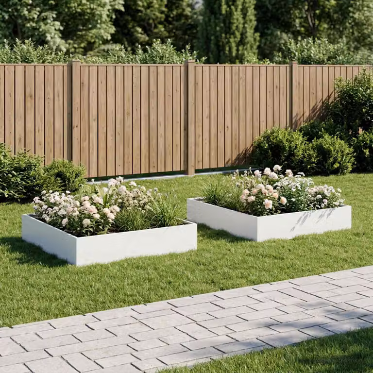 Set di 2 vasi da giardino vidaXL in metallo bianchi, L: 80 cm, P: 80 cm, H: 20 cm
