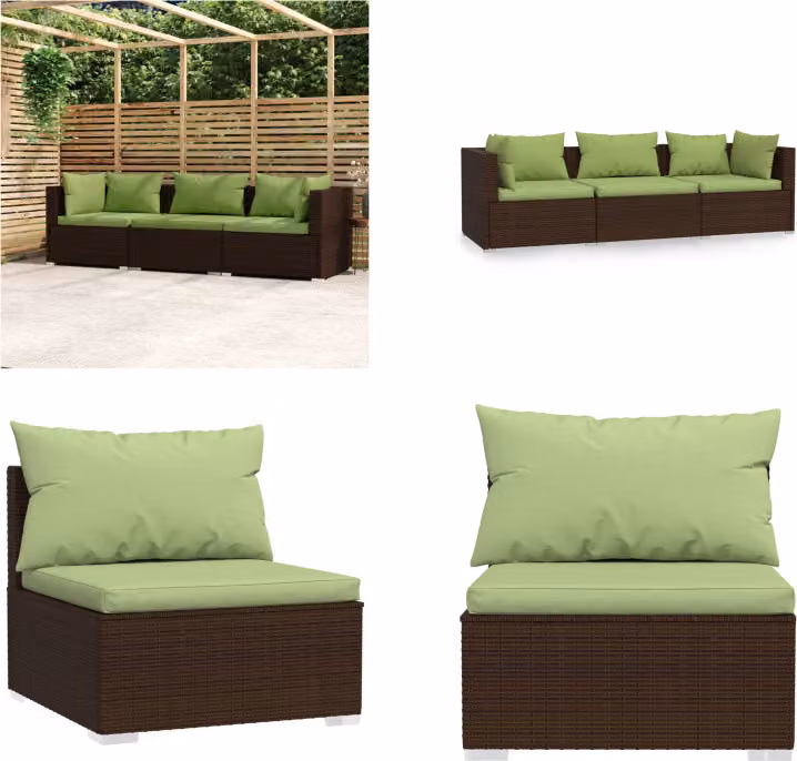 vidaXL divano a 3 posti con cuscini in poly rattan marrone - divano a 3 posti - divano a 3 posti - set di divani - set da salotto per patio