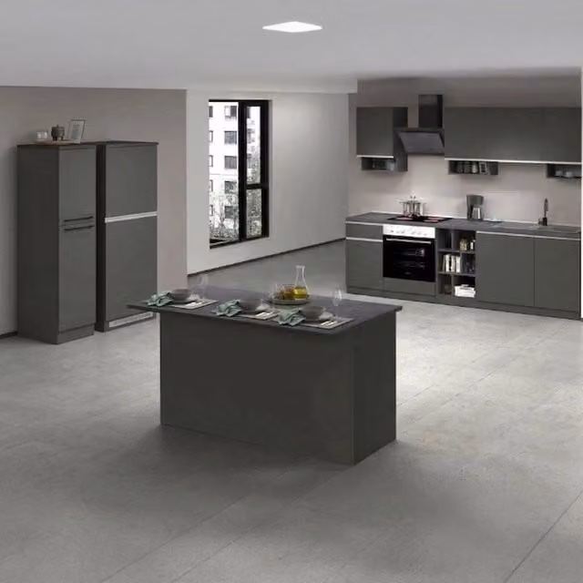 Cucinino Arlo DMORA Grigio con 3 Cassetti e Ante a Battente in Legno Opaco L: 255 cm, P: 60 cm, H: 85 cm – 1