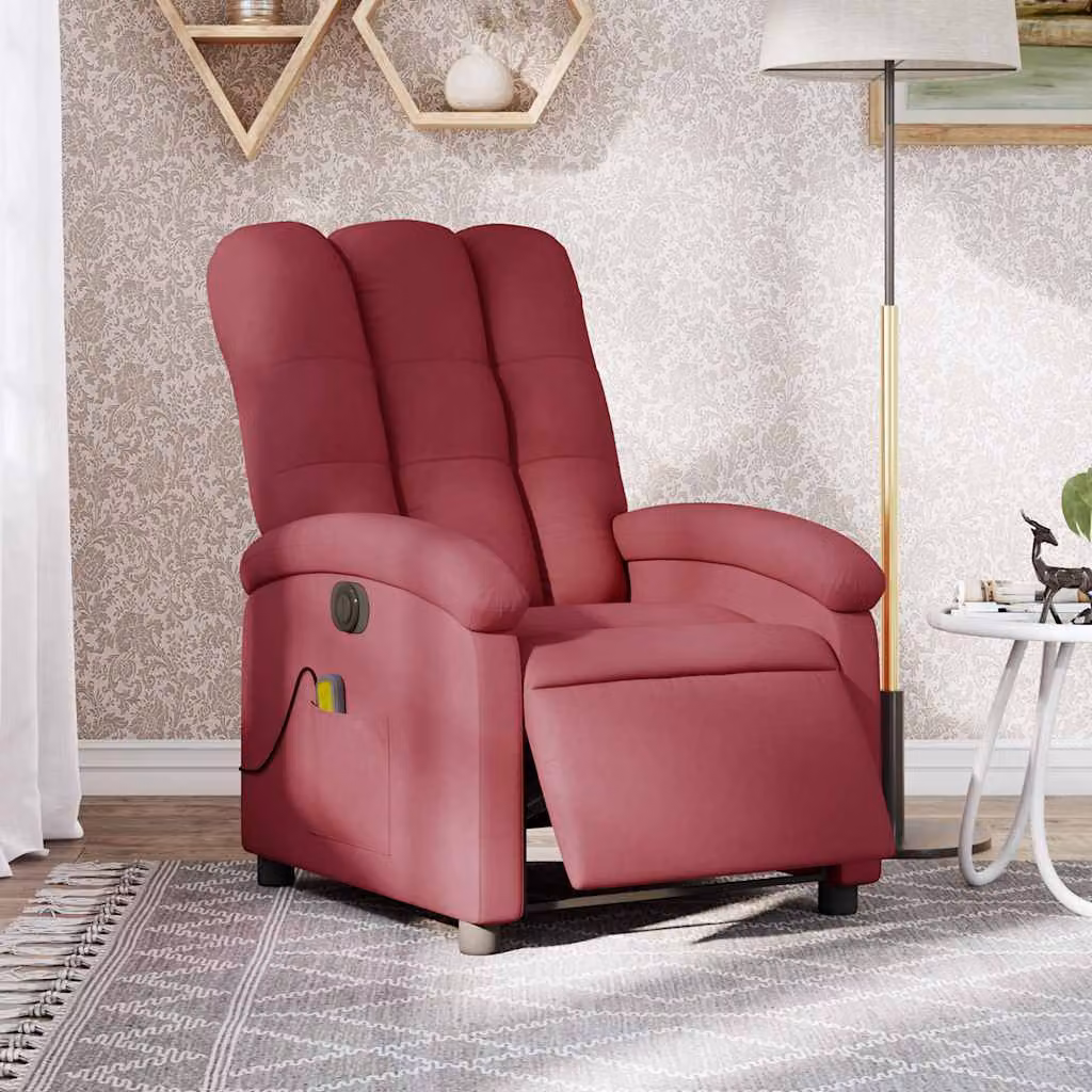 vidaXL Poltrona Massaggiante Reclinabile Elettrica in Tessuto Rosso – 1