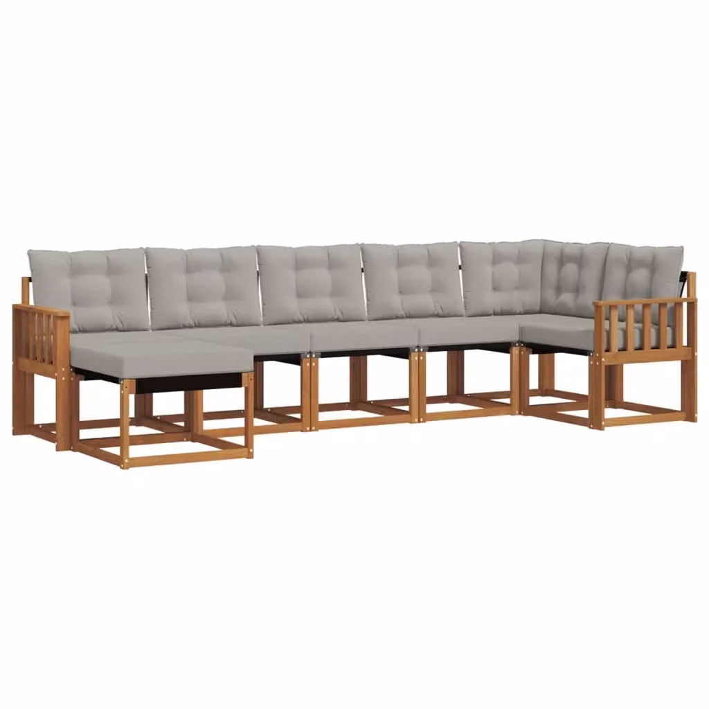 Set di divani da esterno a L vidaXL composto da 7 pezzi in legno di acacia con cuscini in tessuto textilene, colore marrone e grigio – 2