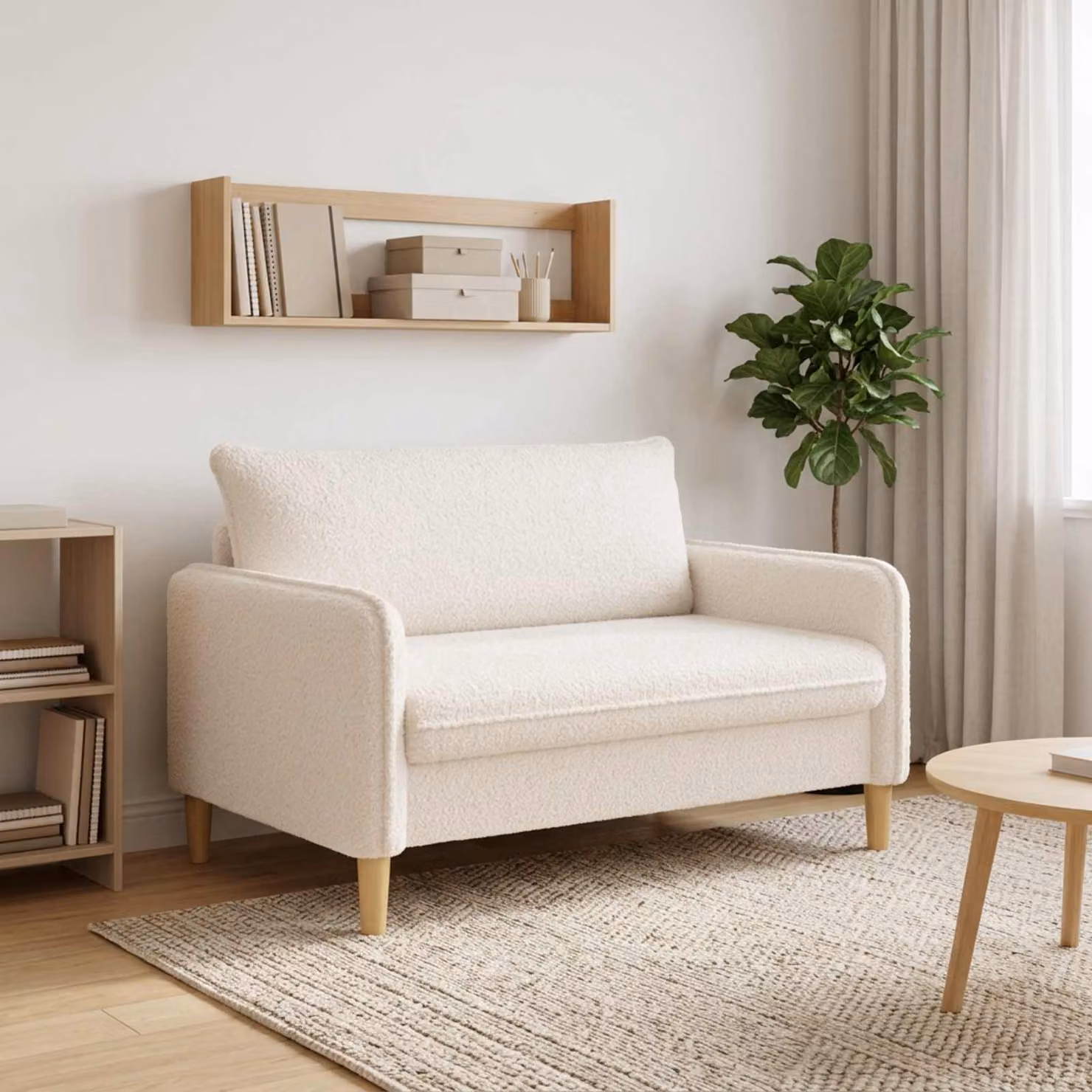 Poltrona XXL vidaXL in tessuto bouclé color crema e beige con braccioli e design moderno per soggiorno o camera da letto
