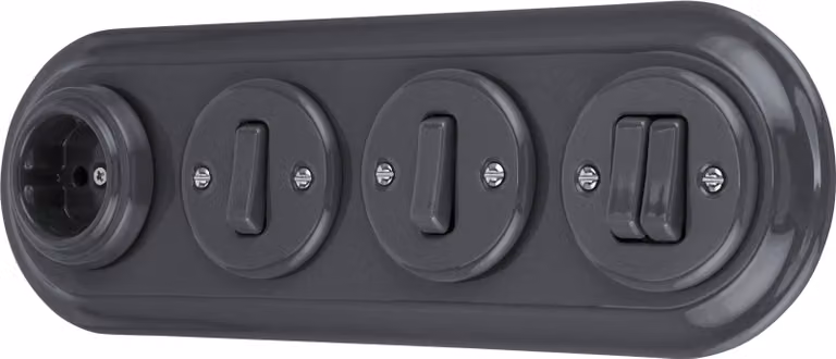 Presa di corrente retrò in porcellana da incasso, interruttore, 4 vie, tutto in uno, serie SET PR1 grigio scuro