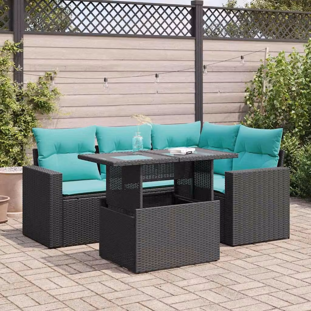Maison Exclusive - Set Divani da Giardino 5 pz con Cuscini Nero Polyrattan Acacia