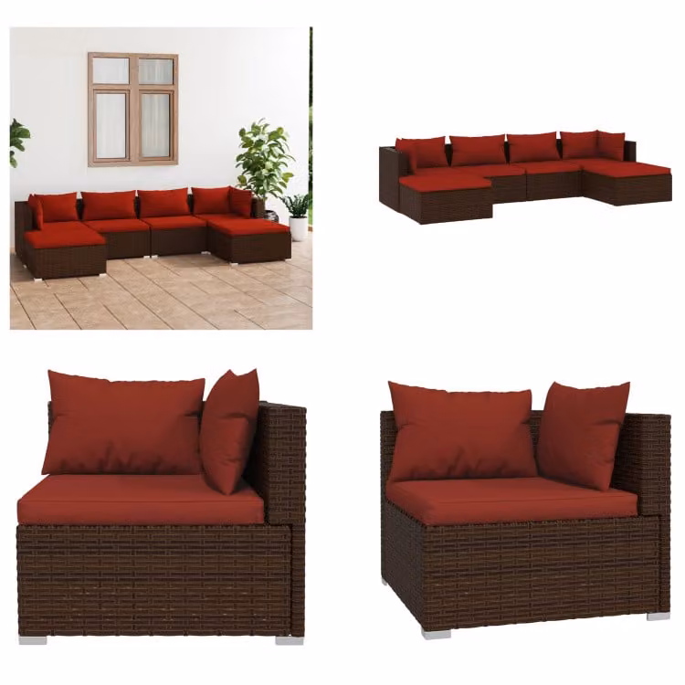 vidaXL set salotto da giardino 6 pezzi con cuscini in rattan marrone - set salotto da giardino - set salotto da giardino - set salotto da patio - set divano da patio