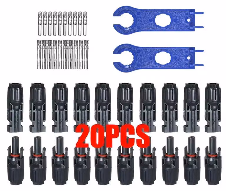 Connettori fotovoltaici, grado di protezione IP67 (resistenti all'acqua), installazione semplice, confezione da 20 pezzi (10 coppie), modello MC4-b, set B