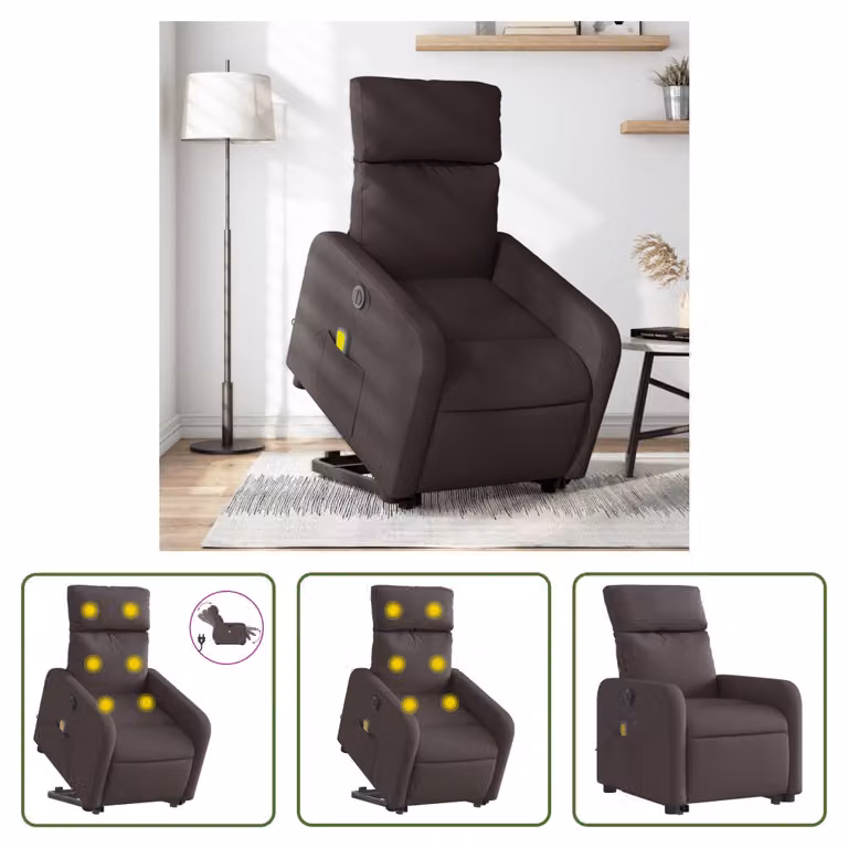 The Living Store Poltrona massaggiante elettrica con supporto in piedi Tessuto marrone scuro