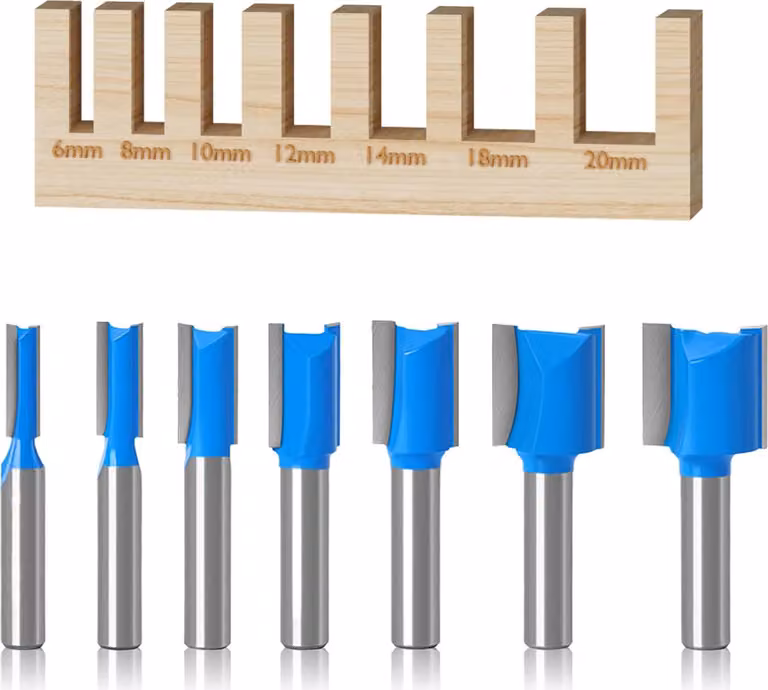 Set di 7 utensili per la lavorazione del legno, inclusa una fresa in metallo duro con gambo da 8 mm