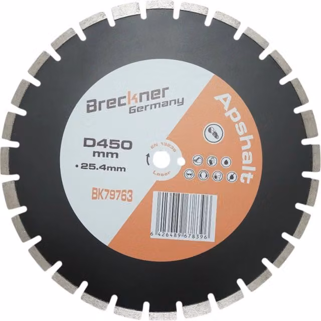 Disco diamantato segmentato Breckner Germany per asfalto, calcestruzzo e mattoni, Diametro: 450 mm – 1