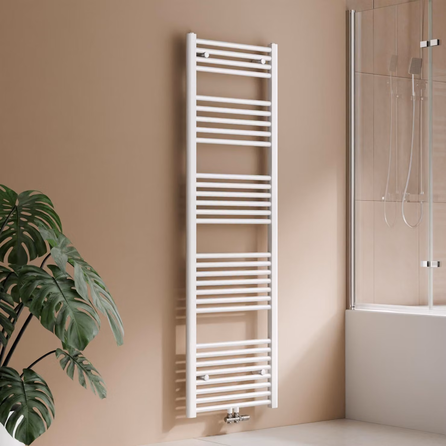 Radiatore da bagno 160 x 50 cm, 654 W, bianco, radiatore asciugamani con attacco centrale, design lineare, asciugatore per asciugamani – S'AFIELINA