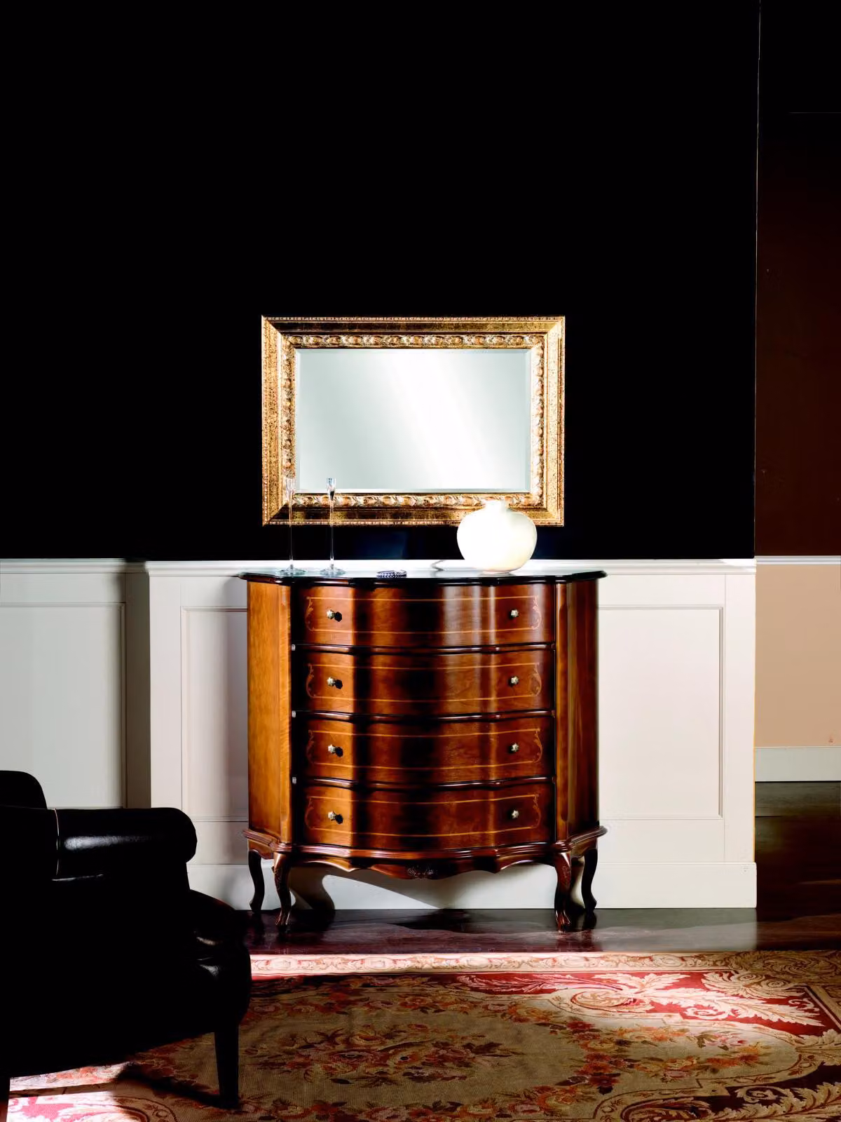 Kommode Holz Möbel Barock mit Spiegel Luxus Italienische Möbel 2tlg Garnitur