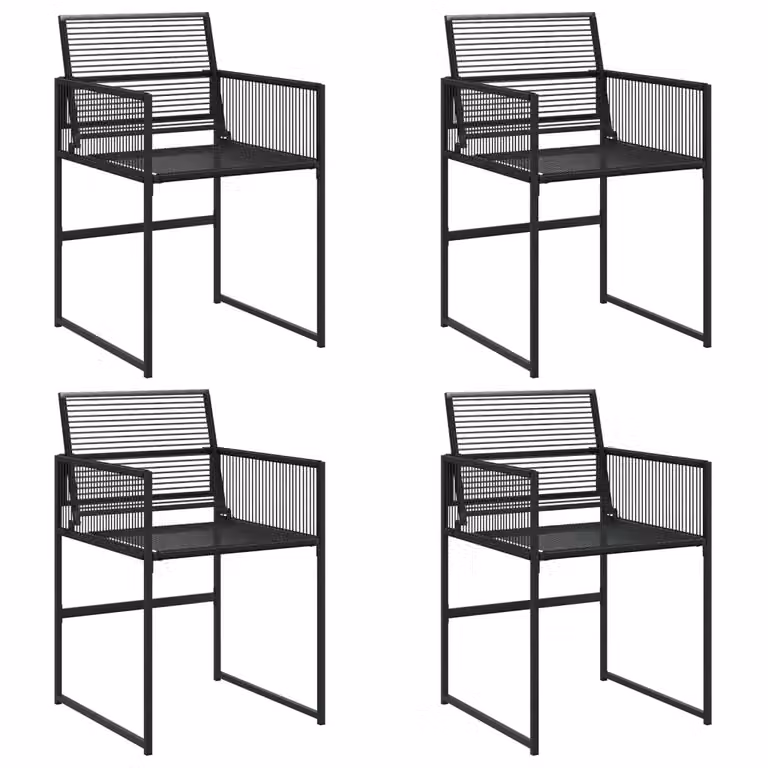 Set di 4 sedie da giardino vidaXL in polyrattan nero con braccioli e struttura in metallo resistente ai raggi UV