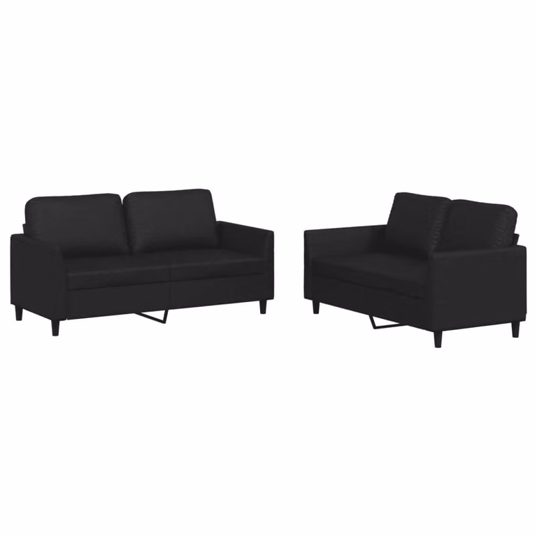 Set di Divani 2 pz con Cuscini Nero in Pelle finta