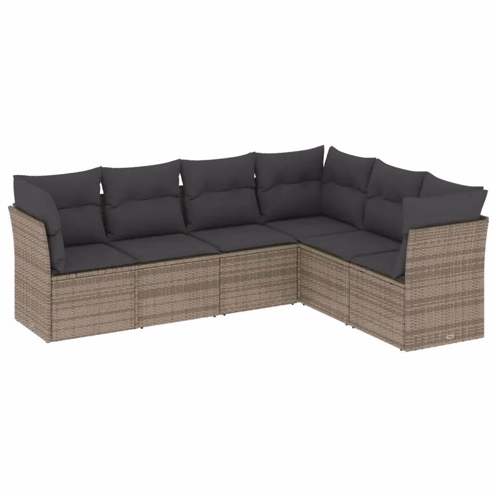 vidaXL Set Divano da Giardino 6 pz a L in Polyrattan Grigio con Cuscini Imbottiti e Coperture Rimosse – 2