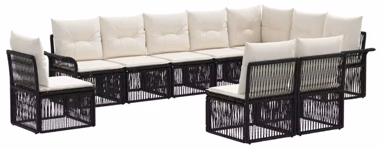 Set da giardino composto da 10 pezzi, colore nero, realizzato in rattan sintetico