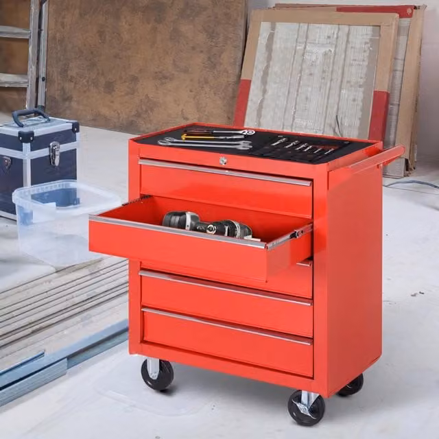 Carrello porta attrezzi REDOM in acciaio rosso con 7 cassetti chiudibili e ruote L: 69 cm, P: 33 cm, H: 75 cm