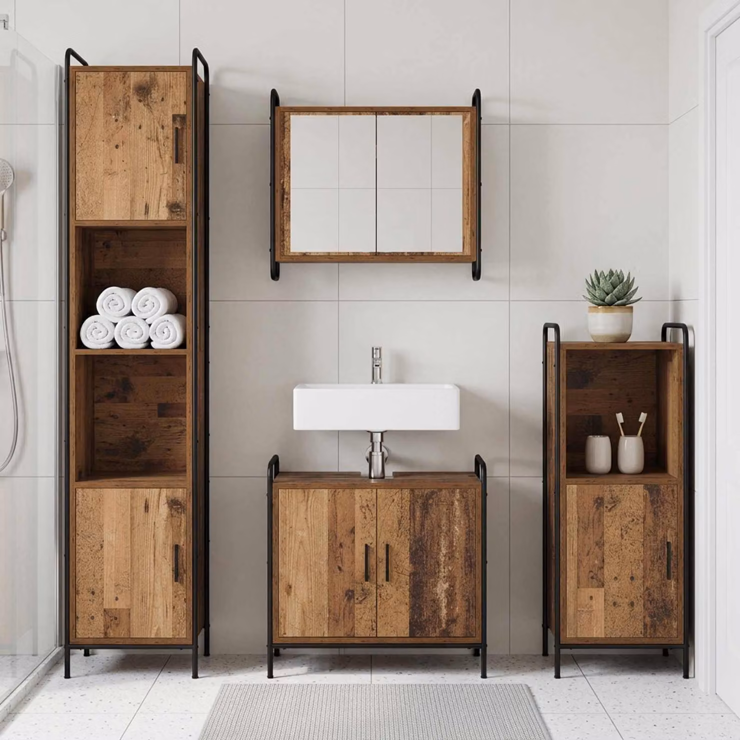 vidaXL Set di Armadi da Bagno 3 pz Legno antico 40 x 36 x 99,5 cm