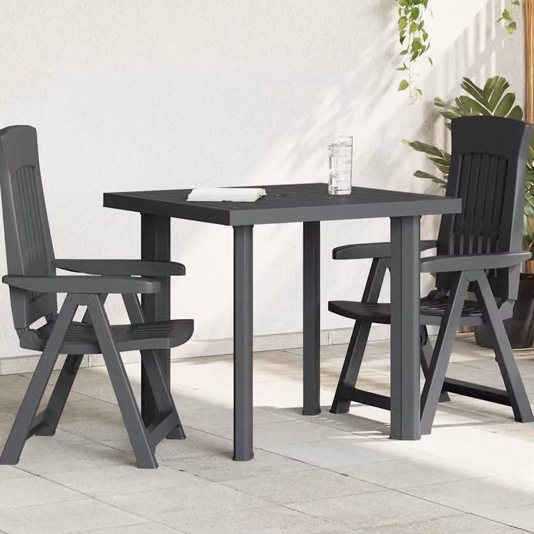 vidaXL Tavolo da Giardino Moderno in Plastica Antracite L: 80 cm, P: 75 cm, H: 72 cm