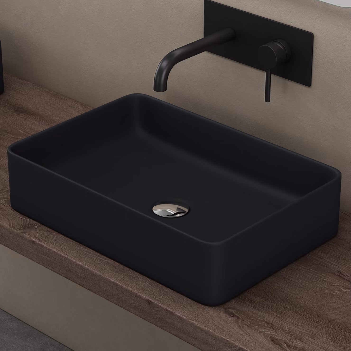 doporro Lavabo Bagno Rettangolare Lavabo da Appoggio in Vetroceramica Lavandino con Bordo Sottile 58x37x13,5 cm Nero opaco Lavamani Lavello senza Foro Rubinetto per Guardaroba Bagno Brš¹ssel105D