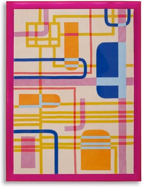 Stampa su tela astratta pop Modis A di Vikasa Home, multicolore con cornice fucsia, L: 60 cm, H: 80 cm