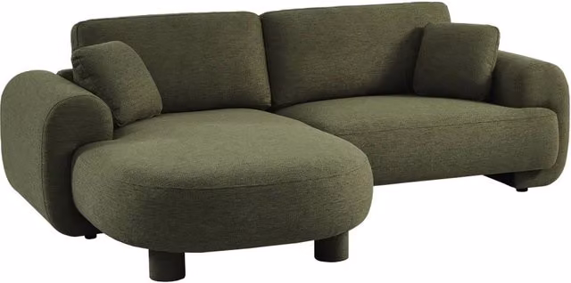 Divano angolare sinistro Sweeek in tessuto verde con cuscini decorativi e coperture rimovibili per il tuo soggiorno, L/P/H: 231 x 160 x 78 cm – 1