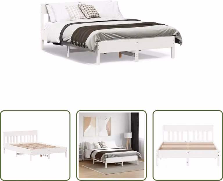 The Living Store Letto in legno massiccio senza materasso bianco 120x190 cm in legno di pino