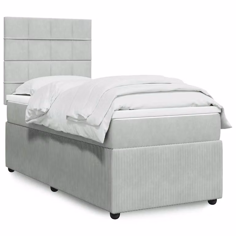vidaXL Giroletto a Molle Ibrido con Materasso in Velluto Grigio L/P/H: 90 x 200 cm