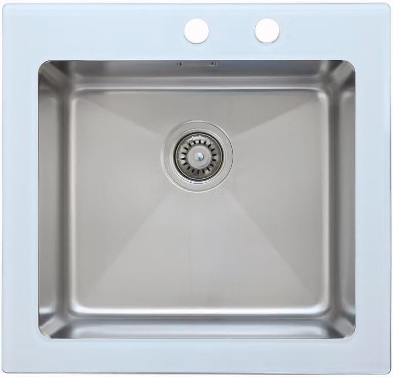 Lavello da cucina in vetro, lavello da incasso in acciaio inossidabile, lavello 55 x 53 bianco Respekta New York