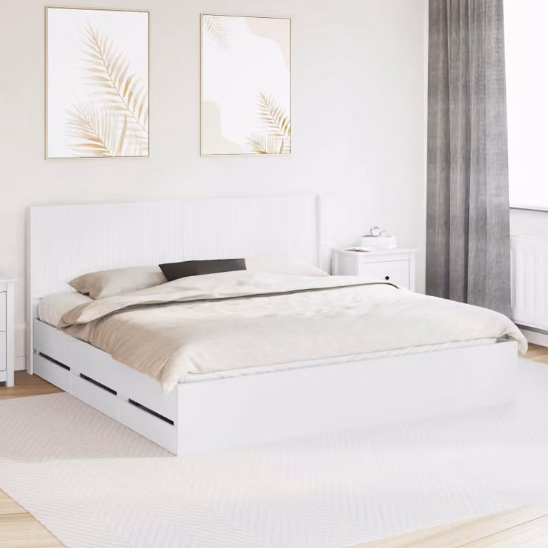 vidaXL Struttura letto moderno con stoccaggio e testata in legno bianco L: 203 cm, P: 186,5 cm, H: 100 cm