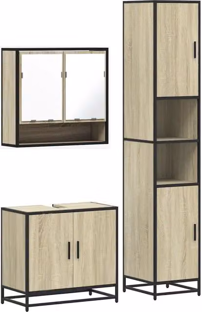 Set Mobili da Bagno | Armadio da bagno 3 pz Rovere Sonoma in Legno Multistrato