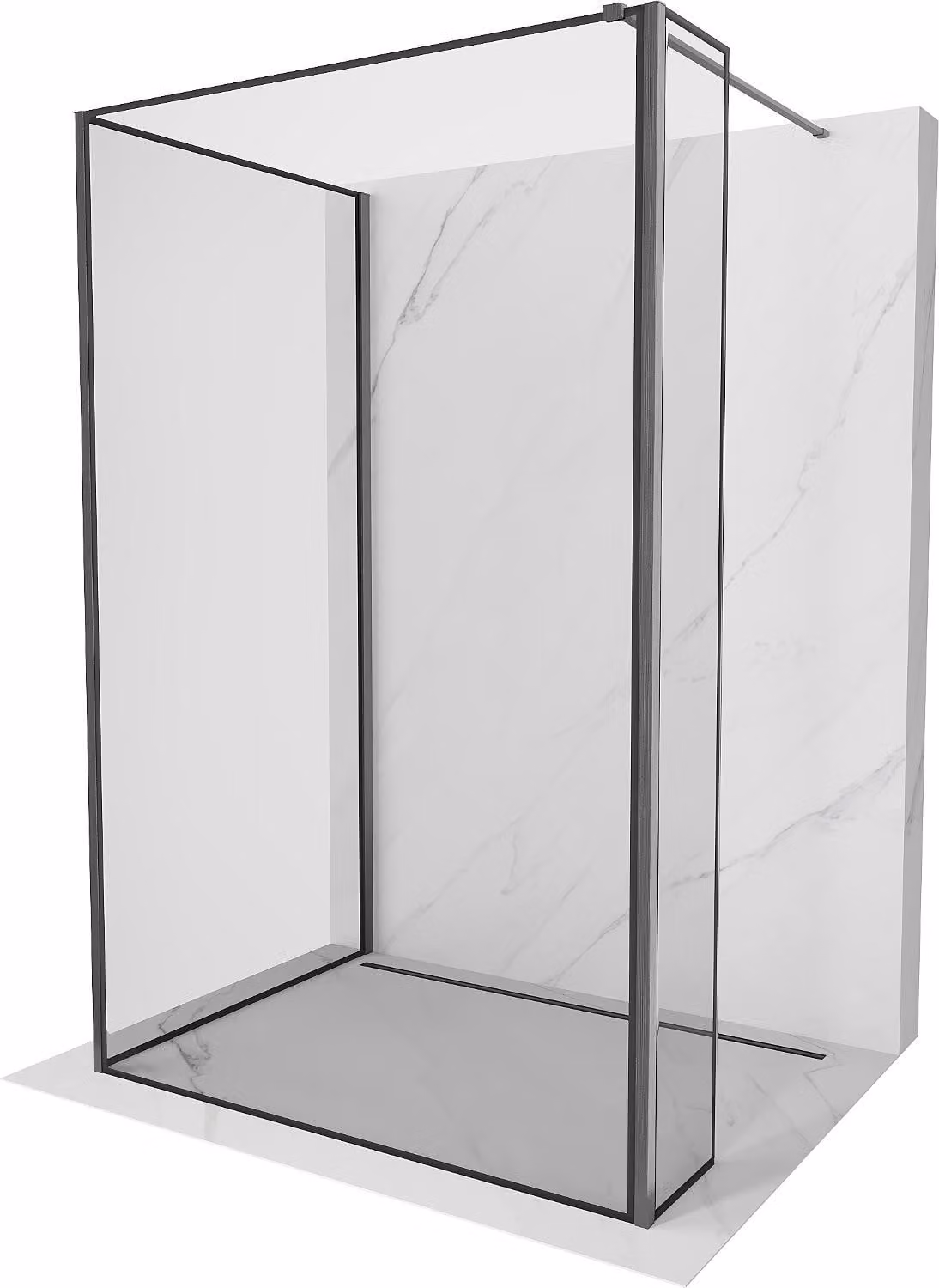 Mexen Kioto parete doccia Walk-in 90 x 80 x 40 cm, cornice nera, gun gray spazzolato - 800-090-080-221-66-70-040