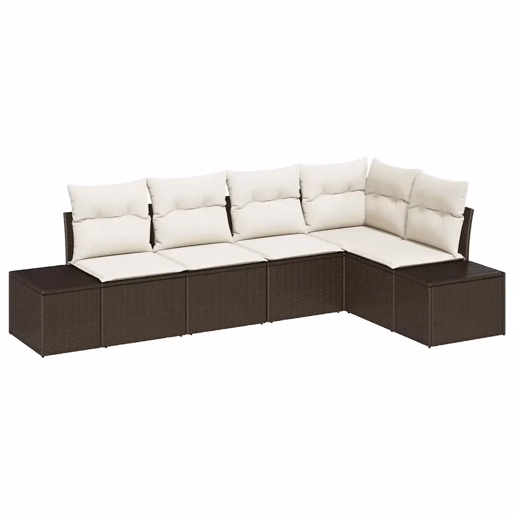Set Divano da Giardino a L vidaXL in Polyrattan Marrone e Beige con Cuscini – 2