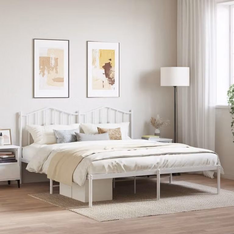 vidaXL Giroletto con Testiera in Metallo Bianco L/P/H: 200 x 160 x 98 cm