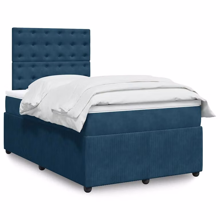 vidaXL Giroletto Ibrido con Materasso in Velluto Blu e Bianco L/P/H: 120 x 200 x 150,5 cm