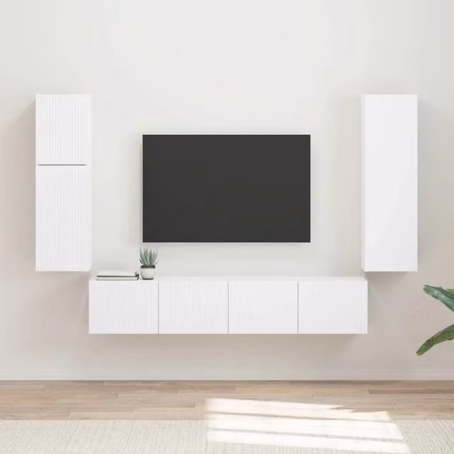 Set mobile TV Montaggio a parete 4 pz-Credenza per TV Bianco Legno multistrato 673924
