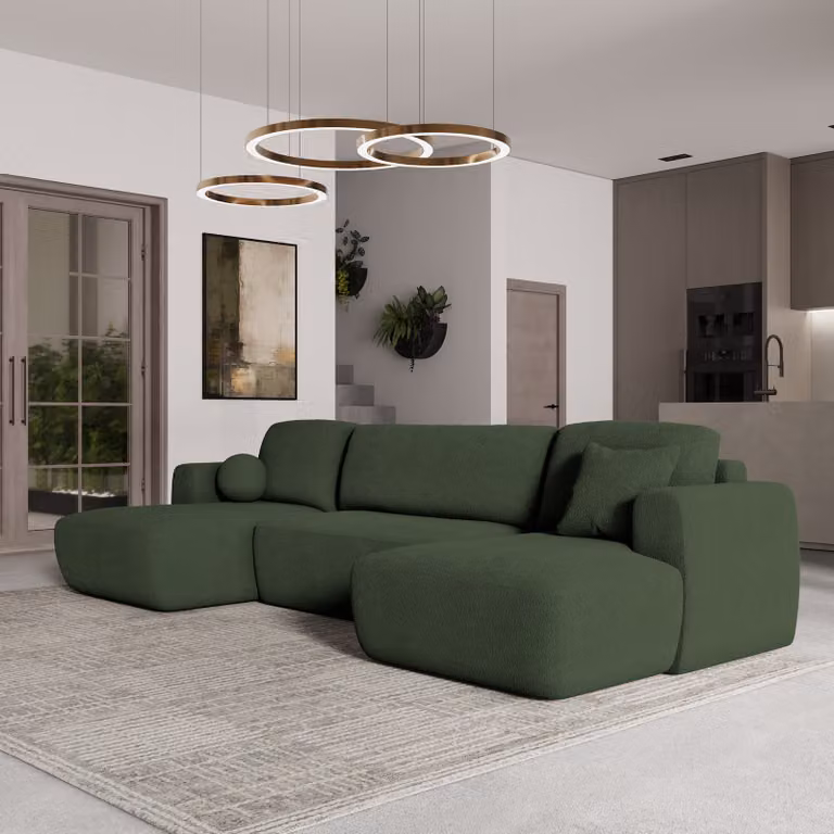 Divano angolare SENTUM N di Masseno con funzione letto a U, divano con box letto, divano da salotto, divano, divano letto, set di divani - verde, ORA O MAI PIÙ 37