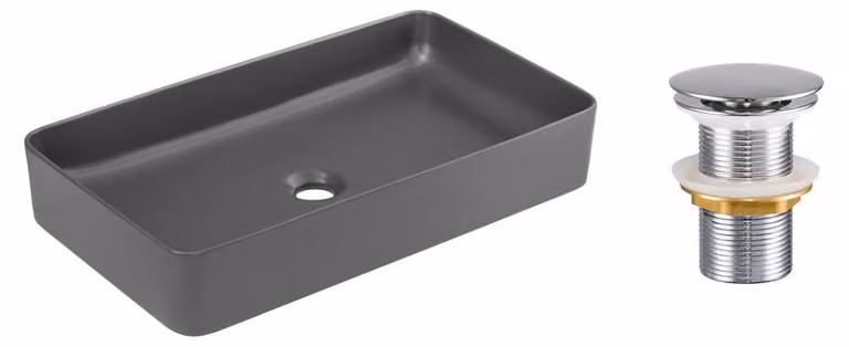 Lavabo da appoggio rettangolare 61x34 cm in Vetroceramica grigio opaco con scarico a leva
