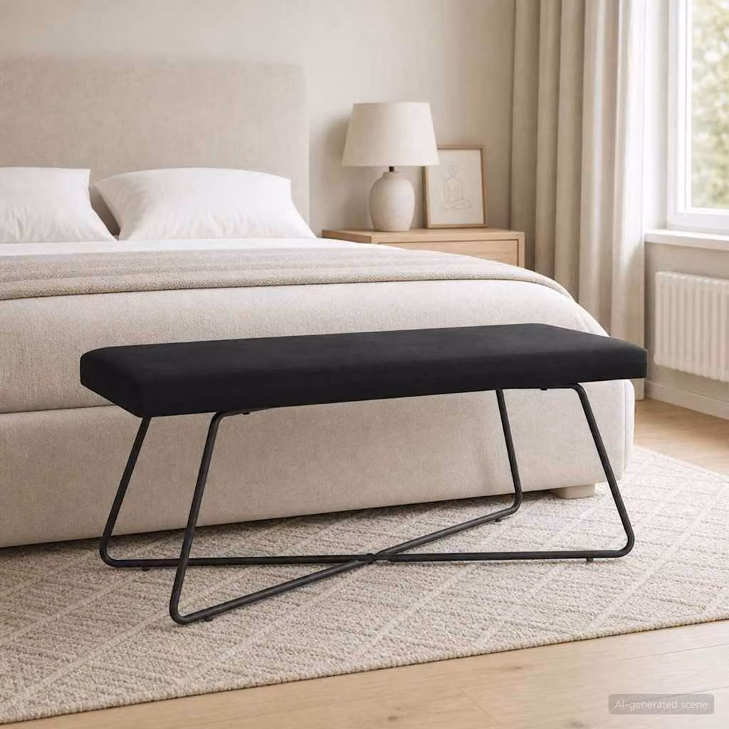 Panchina moderna vidaXL in velluto nero L: 110 cm, P: 40 cm, H: 45 cm