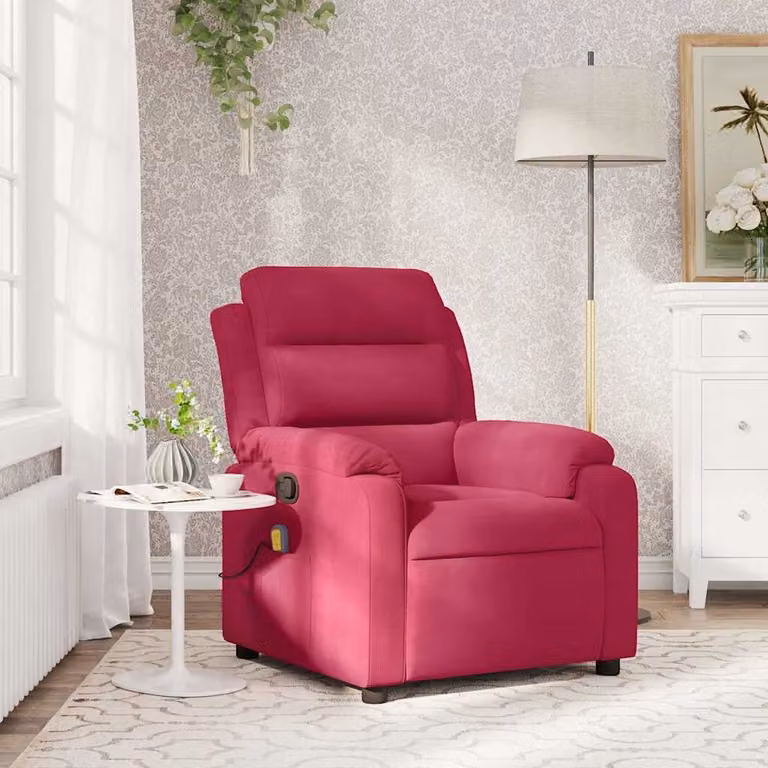 vidaXL Poltrona Relax Reclinabile in Velluto Rosso con Braccioli