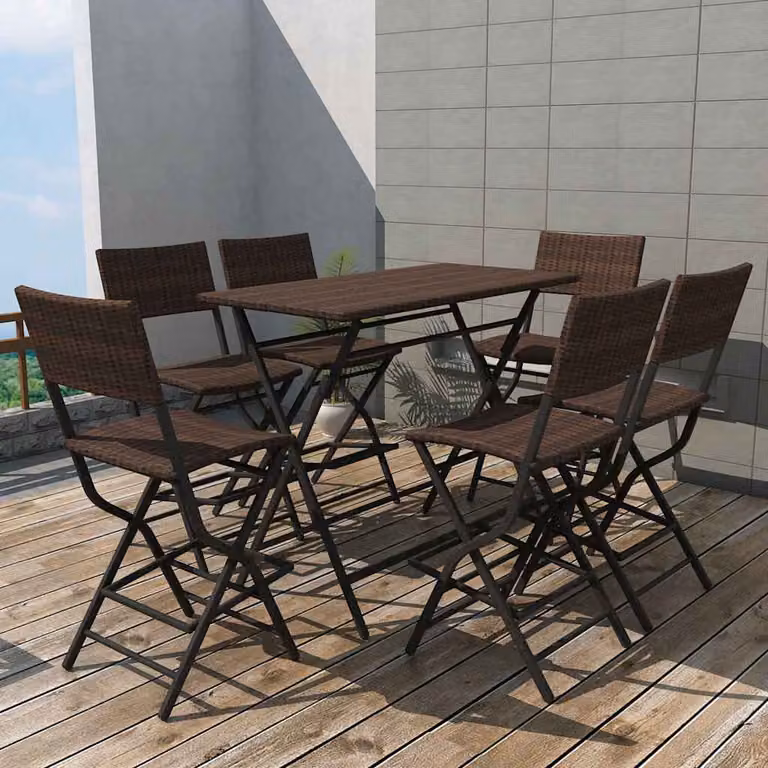 vidaXL Set da Giardino 7 pz in Polyrattan e Metallo Marrone