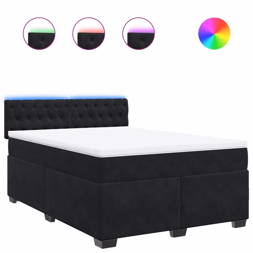 Letto Ibrido vidaXL con Materasso in Velluto Nero e Struttura in Legno di Pino, L/P/H: 140 x 200 cm – 2