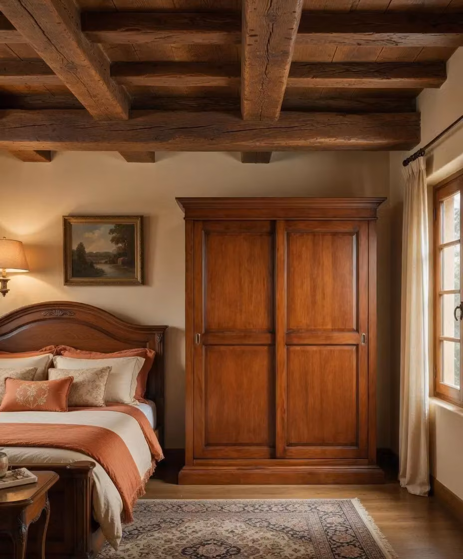 Armadio in legno stile arte povera con 2 ante scorrevoli e cappello dritto di Mobili 2G, colore marrone, L: 183 cm, P: 67 cm, H: 214 cm – 3