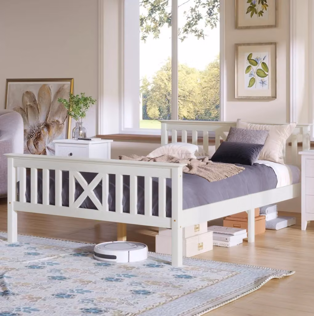 Letto matrimoniale MODFU in legno di pino bianco con doghe incluse L/P/H: 140 x 200 x 103 cm – 2