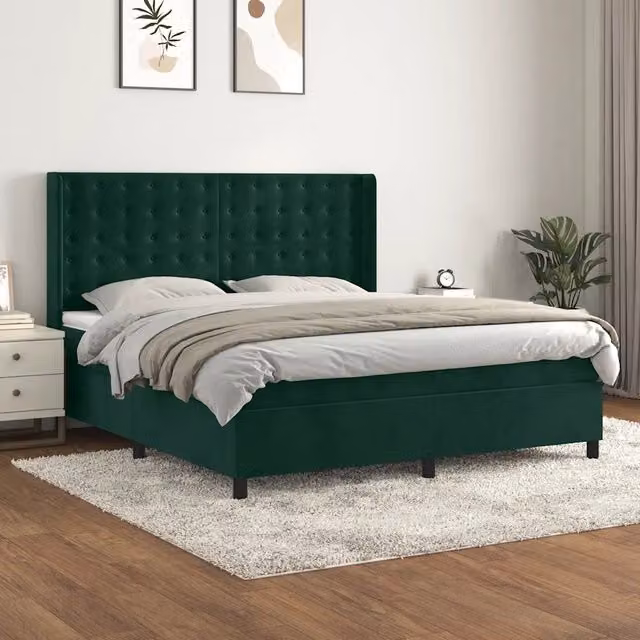 Letto Ibrido vidaXL con Giroletto a Molle e Materasso in Velluto Verde Scuro e Bianco L/P: 180 x 200 cm – 1