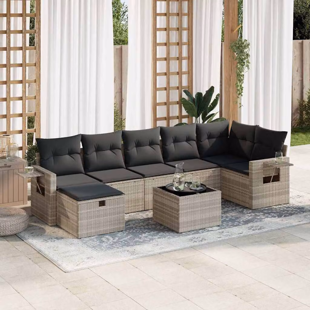 Maison Exclusive - Set da giardino 8 pezzi con cuscini Grigio chiaro Polyrattan